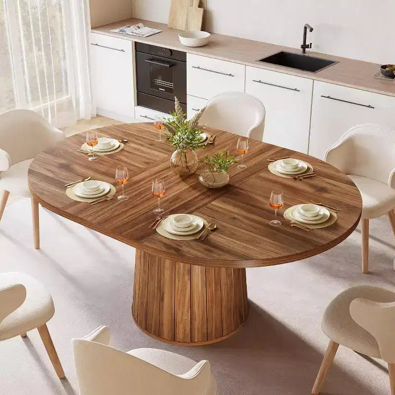 Table à manger ovale pour 6 personnes, table de cuisine rustique de 140 cm avec pied cylindrique