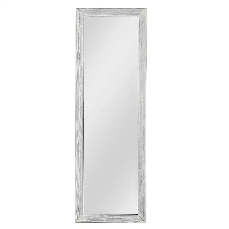Miroir pleine longueur en bois massif blanc brossé et délavé, 64x21 po, avec support en verre trempé