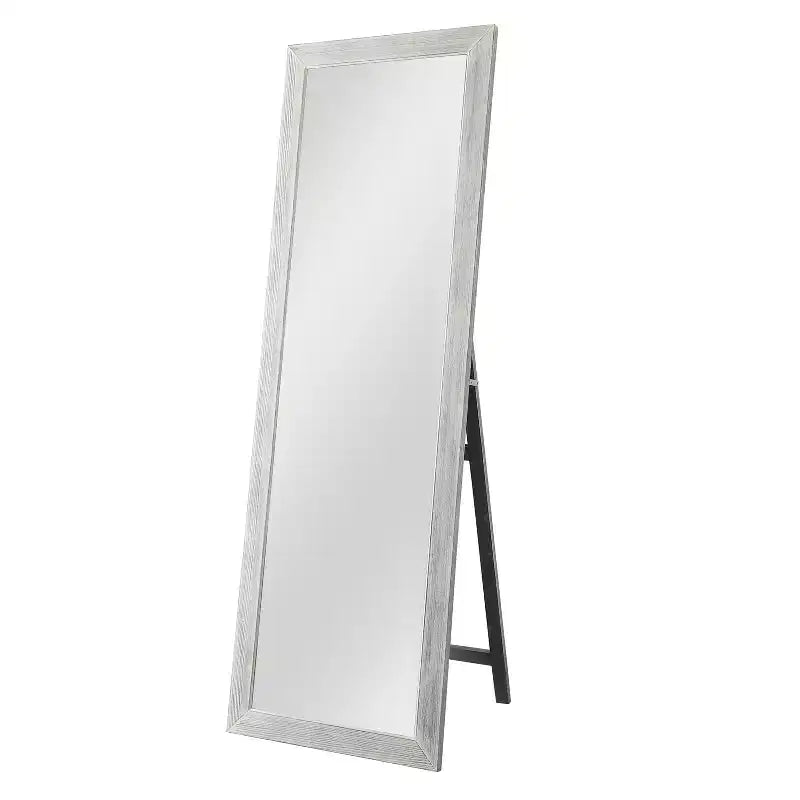Miroir pleine longueur en bois massif blanc brossé et délavé, 64x21 po, avec support en verre trempé