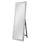 Miroir pleine longueur en bois massif blanc brossé et délavé, 64x21 po, avec support en verre trempé