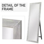 Miroir pleine longueur en bois massif blanc brossé et délavé, 64x21 po, avec support en verre trempé