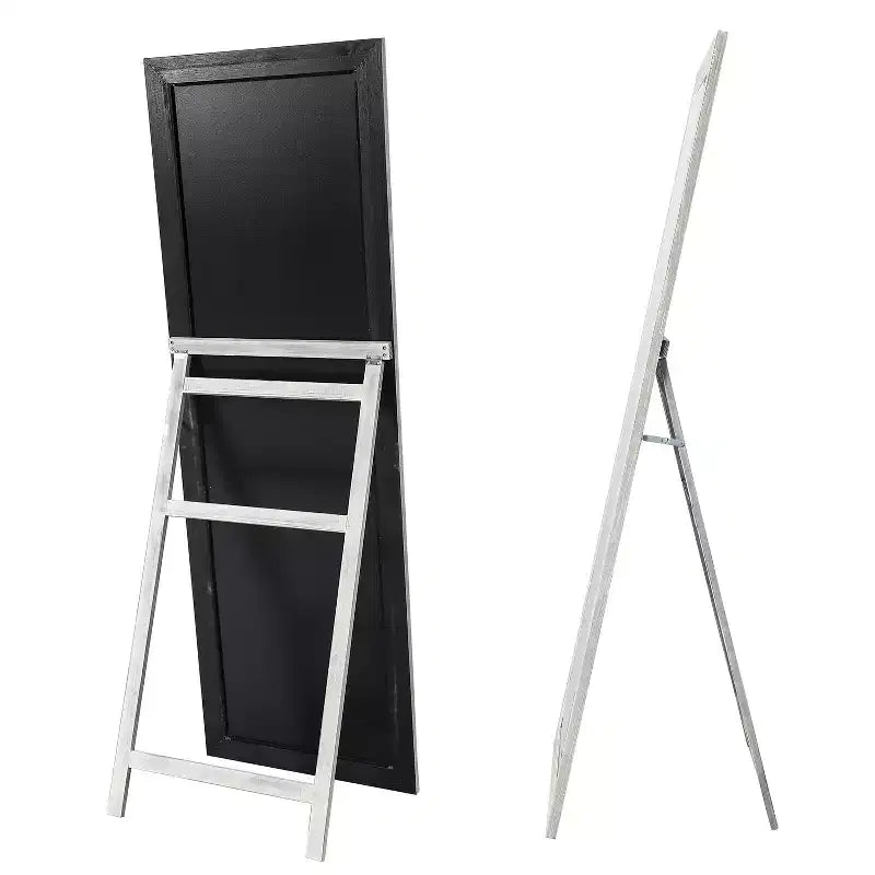 Miroir pleine longueur en bois massif blanc brossé et délavé, 64x21 po, avec support en verre trempé