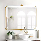 Miroir mural rectangulaire, coins arrondis, en fer noir, quincaillerie rotative, 31x23x2in