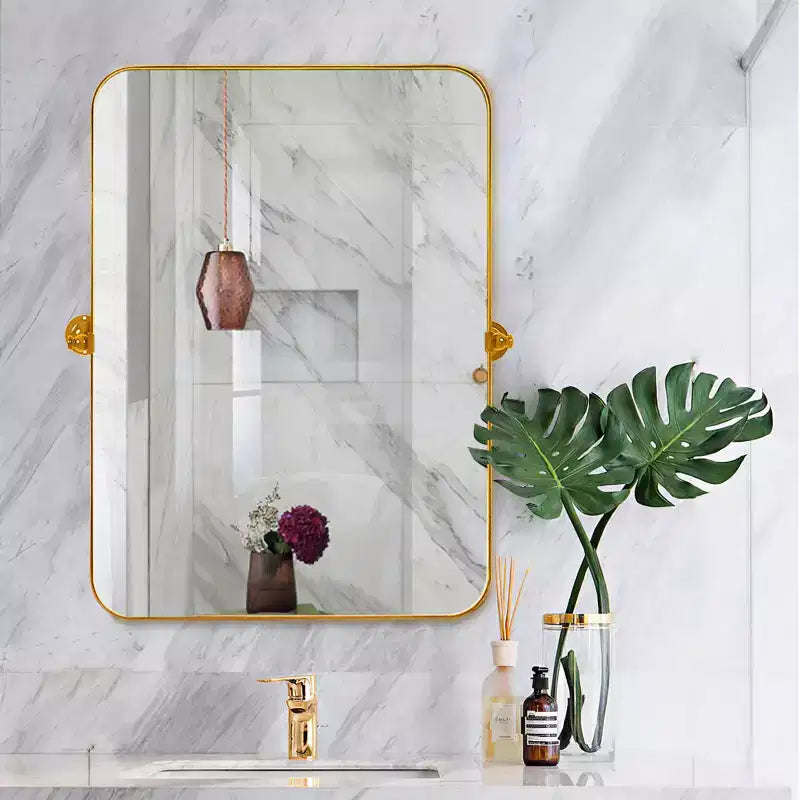 Miroir mural rectangulaire, coins arrondis, en fer noir, quincaillerie rotative, 31x23x2in
