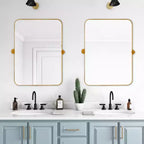 Miroir mural rectangulaire, coins arrondis, en fer noir, quincaillerie rotative, 31x23x2in