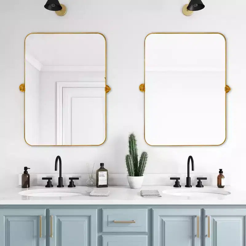 Miroir mural rectangulaire, coins arrondis, en fer noir, quincaillerie rotative, 31x23x2in