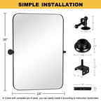 Miroir mural rectangulaire, coins arrondis, en fer noir, quincaillerie rotative, 31x23x2in