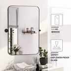 Miroir mural rectangulaire, coins arrondis, en fer noir, quincaillerie rotative, 31x23x2in