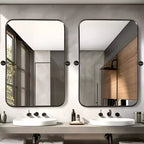 Miroir mural rectangulaire, coins arrondis, en fer noir, quincaillerie rotative, 31x23x2in