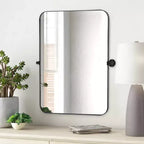Miroir mural rectangulaire, coins arrondis, en fer noir, quincaillerie rotative, 31x23x2in