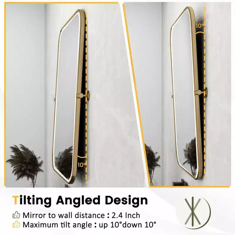 Miroir mural rectangulaire, coins arrondis, en fer noir, quincaillerie rotative, 31x23x2in