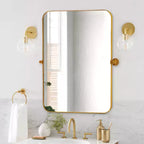Miroir mural rectangulaire, coins arrondis, en fer noir, quincaillerie rotative, 31x23x2in