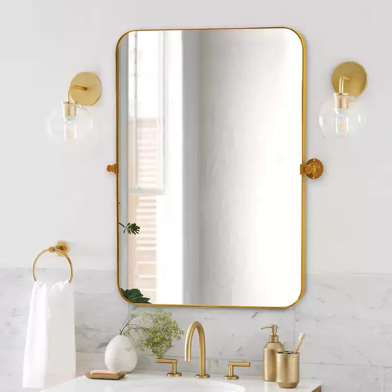 Miroir mural rectangulaire, coins arrondis, en fer noir, quincaillerie rotative, 31x23x2in