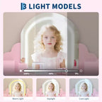 Coiffeuse pour enfants avec miroir lumineux et tabouret, avec tiroir et étagères ouvertes, coiffeuse 2 en 1 pour petites filles de 3 à 9 ans