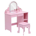 Kids Vanity with Lighted Mirror & Stool, with Drawer & Open Shelves, 2 in 1 Little Girls Vanity Table for 3-9 Yrs Girls