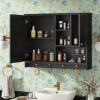 Meuble de Rangement Mural pour Salle de Bain, Armoire à Pharmacie avec Miroir et Étagères Réglables, 1 Porte et Crochets à Serviettes, Organisateur de Salle de Bain