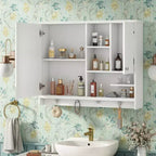 Meuble de Rangement Mural pour Salle de Bain, Armoire à Pharmacie avec Miroir et Étagères Réglables, 1 Porte et Crochets à Serviettes, Organisateur de Salle de Bain