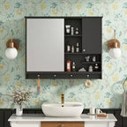 Meuble de Rangement Mural pour Salle de Bain, Armoire à Pharmacie avec Miroir et Étagères Réglables, 1 Porte et Crochets à Serviettes, Organisateur de Salle de Bain