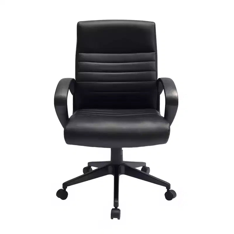 Chaise de bureau à dossier nervuré noire – Ergonomique avec soutien lombaire, hauteur réglable et accoudoirs fixes