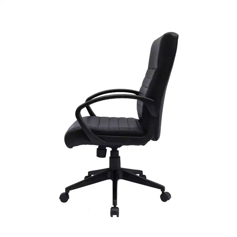 Chaise de bureau à dossier nervuré noire – Ergonomique avec soutien lombaire, hauteur réglable et accoudoirs fixes