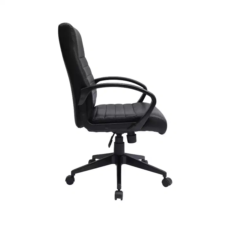 Chaise de bureau à dossier nervuré noire – Ergonomique avec soutien lombaire, hauteur réglable et accoudoirs fixes