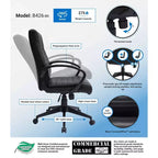 Chaise de bureau à dossier nervuré noire – Ergonomique avec soutien lombaire, hauteur réglable et accoudoirs fixes