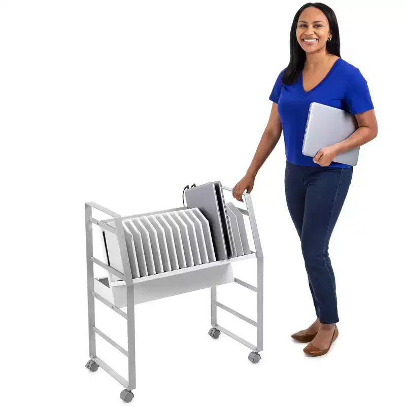 Stand Steady Line Leader Open Charging Cart Holds Up to 16 Devices - White
