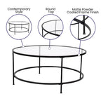 Table basse de salon en verre avec cadre métallique rond
