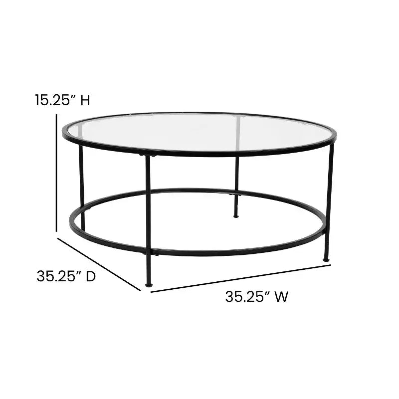 Table basse de salon en verre avec cadre métallique rond