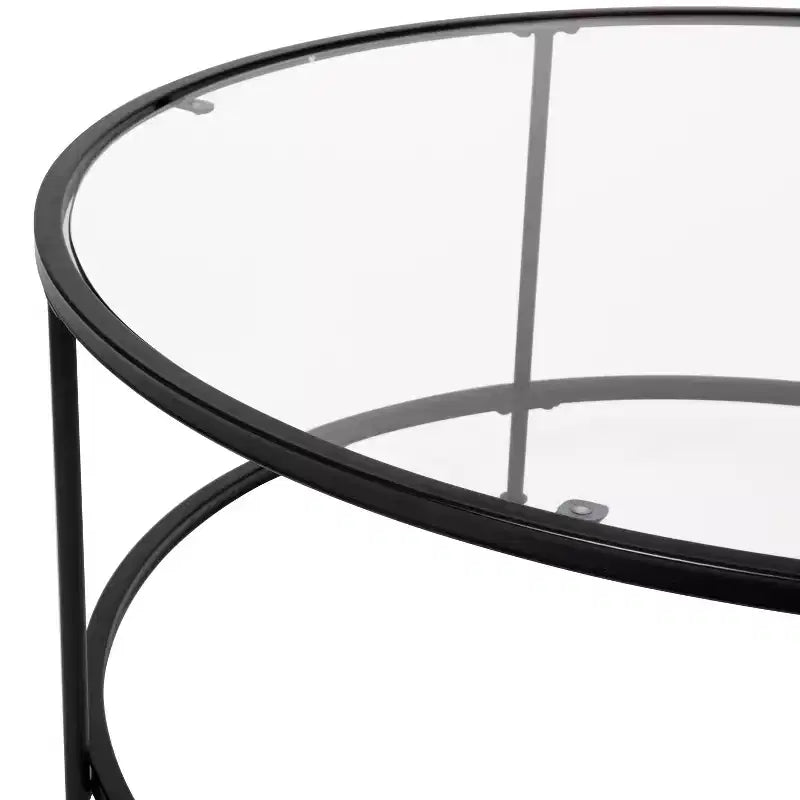 Table basse de salon en verre avec cadre métallique rond