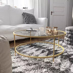 Table basse de salon en verre avec cadre métallique rond