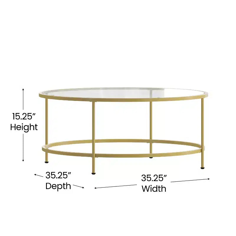 Table basse de salon en verre avec cadre métallique rond