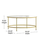 Table basse de salon en verre avec cadre métallique rond