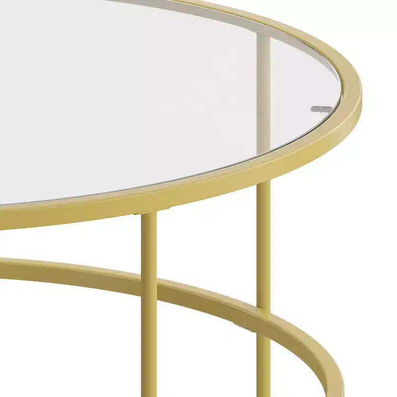 Table basse de salon en verre avec cadre métallique rond