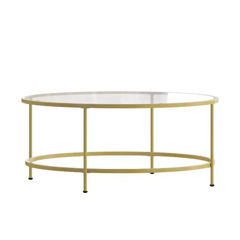 Table basse de salon en verre avec cadre métallique rond