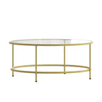 Table basse de salon en verre avec cadre métallique rond