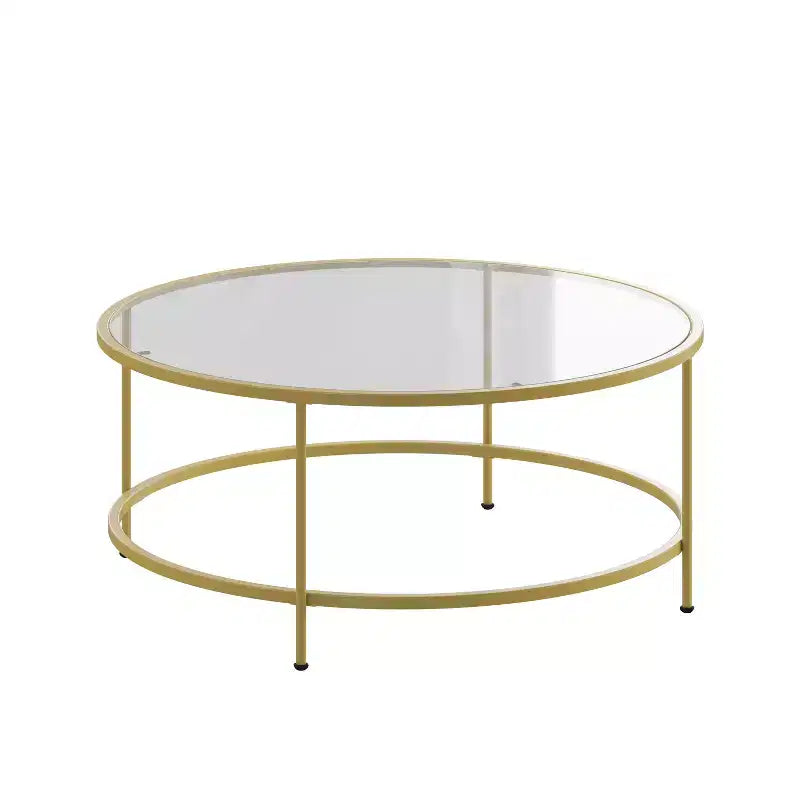 Table basse de salon en verre avec cadre métallique rond