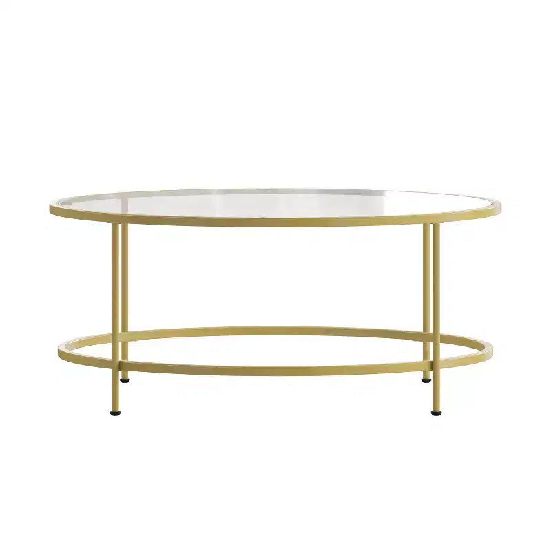Table basse de salon en verre avec cadre métallique rond