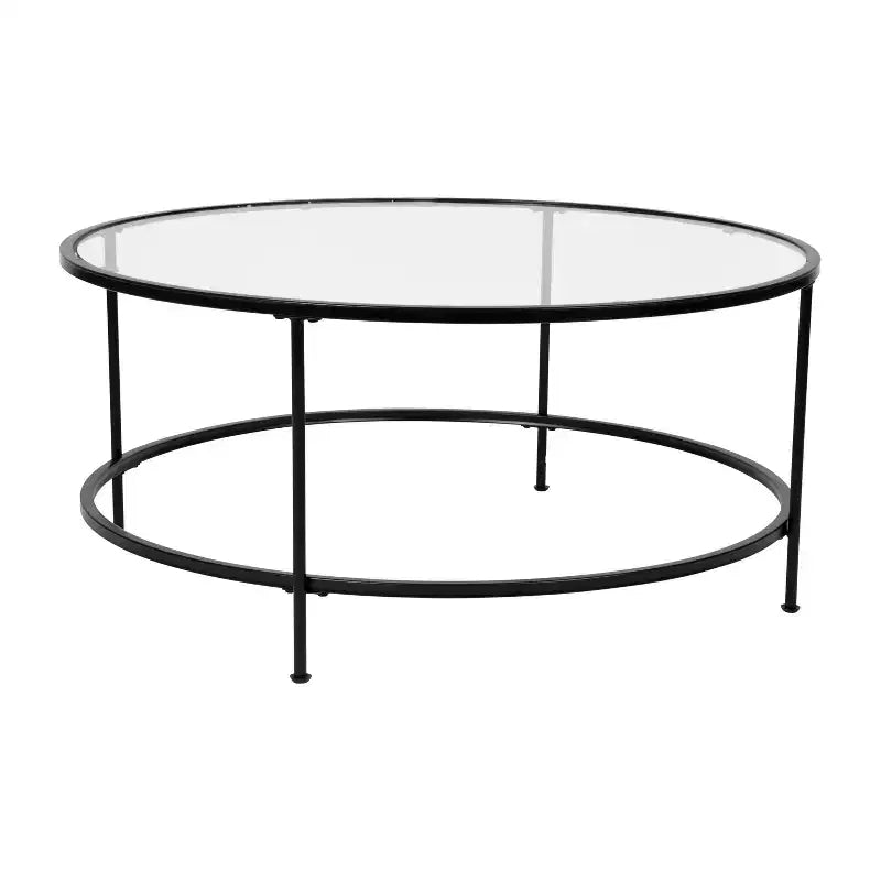 Table basse de salon en verre avec cadre métallique rond