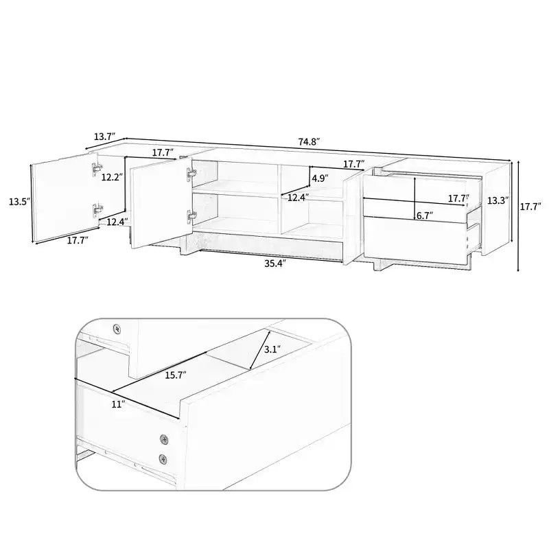 Meuble TV moderne pour téléviseurs jusqu'à 80'' avec surface UV haute brillance