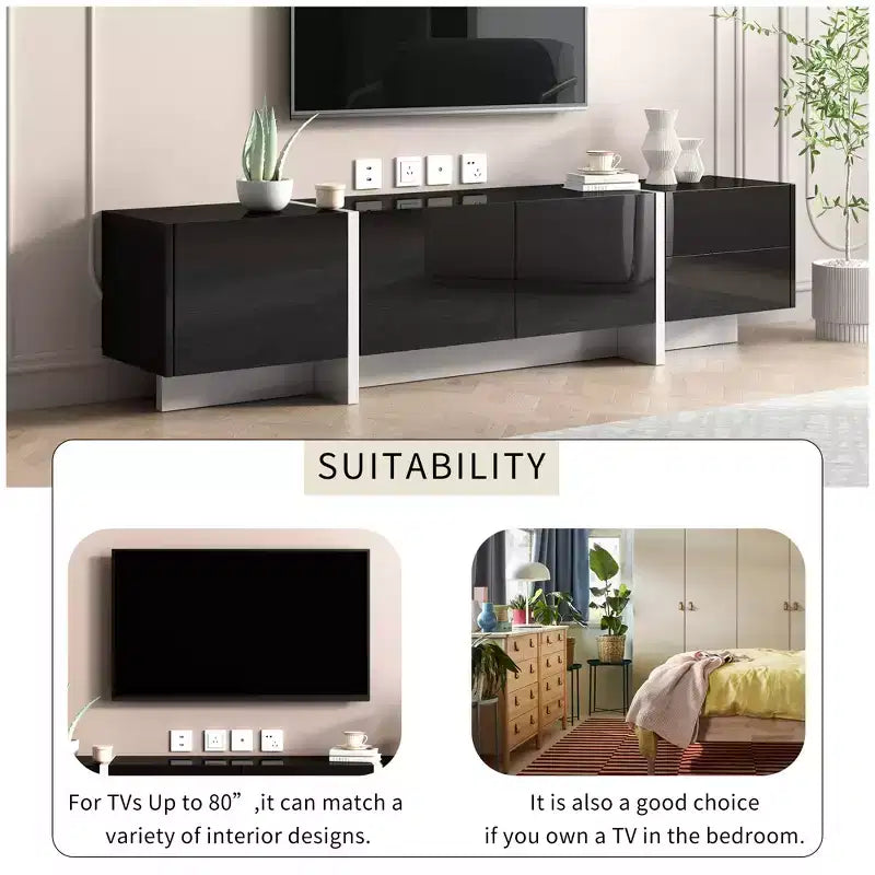 Meuble TV moderne pour téléviseurs jusqu'à 80'' avec surface UV haute brillance