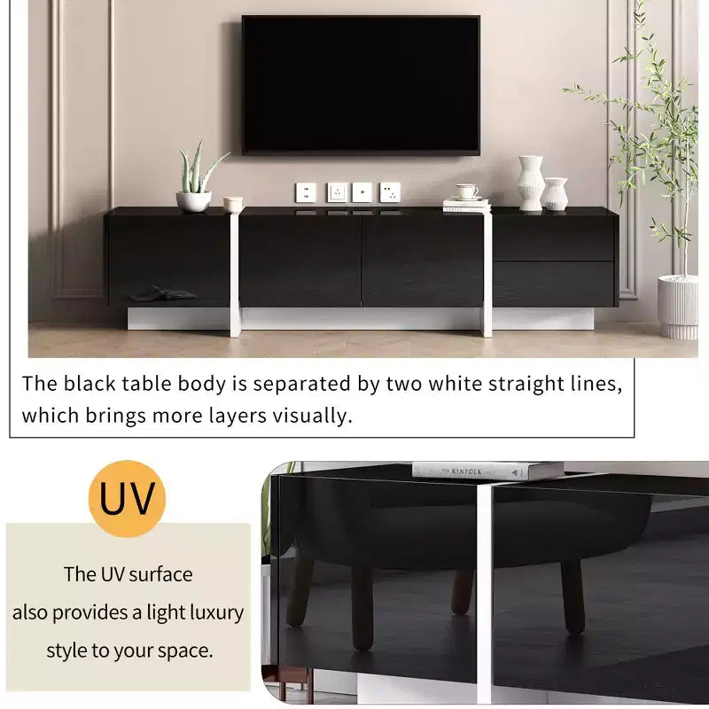 Meuble TV moderne pour téléviseurs jusqu'à 80'' avec surface UV haute brillance