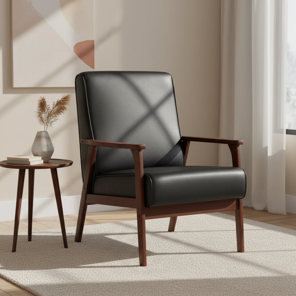 Emma and Oliver Upholstered Mid-Century Modern Arm Chair with Wood Frame